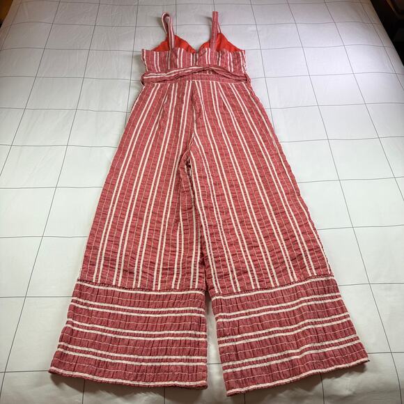 Anthropologie Ett Twa Jumpsuit Womens Small Red Robin Seersucker Stripe Belt Tie - Picture 3 of 14